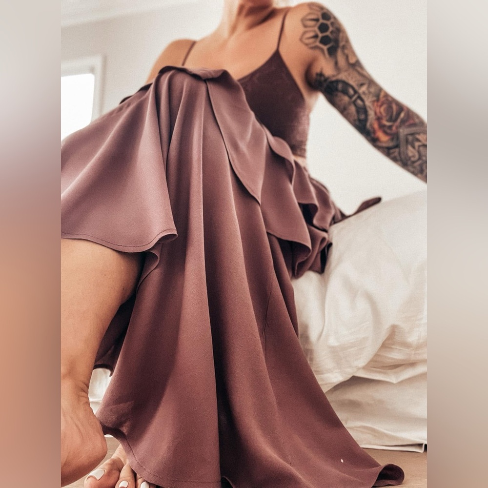 Savvi Cortney Ruffle Skirt | Mauve Tiered Asymmetrical Maxi